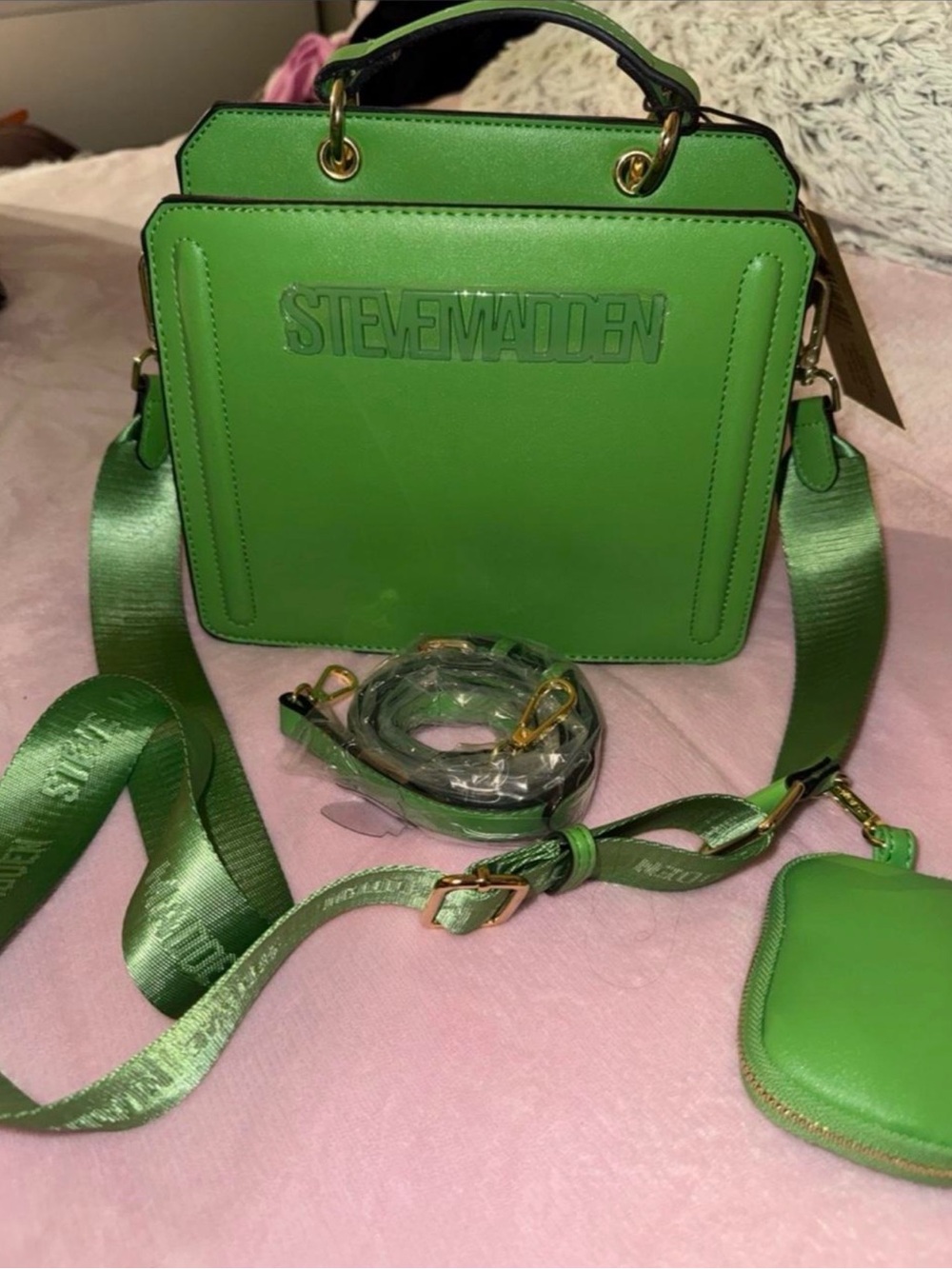 Steve Madden Bright Green Structured Crossbody Bag with Strap and Coin Pouch